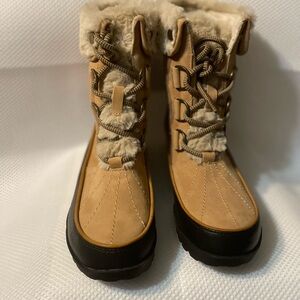 Tan and Black Fur-Lined Winter Boots